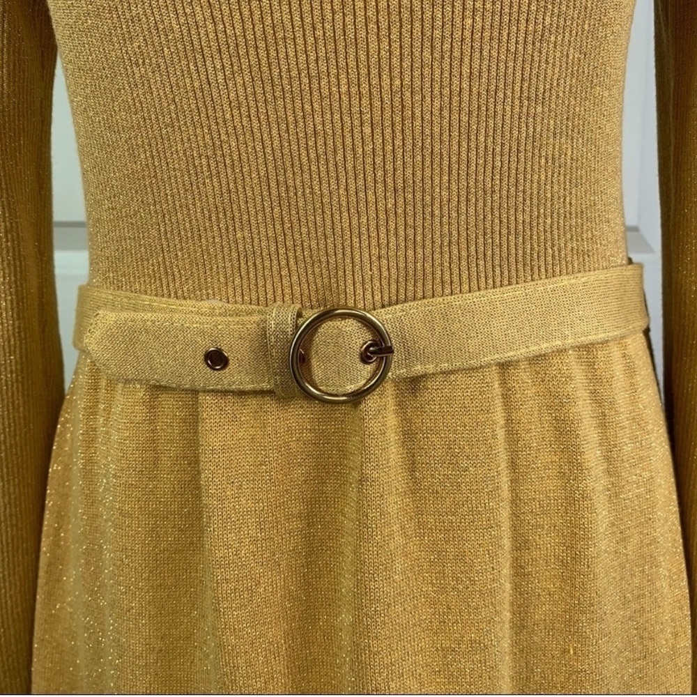 NWOT Free People Gold Ribbed Belted Mini Dress - Picture 5 of 15